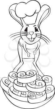 Jerboa chef in chef's hat with baking - outline illustration