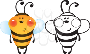 Funny bee - color and outline illustration 