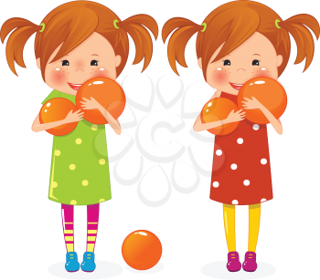 Two girls twins with orange ball