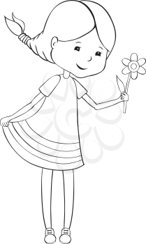 Girl with flower - outline illustration