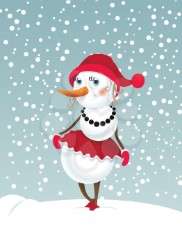 Christmas background with snowman-girl.
EPS10. Contains transparent objects used for shadows.