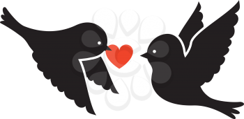 Two birds and red heart