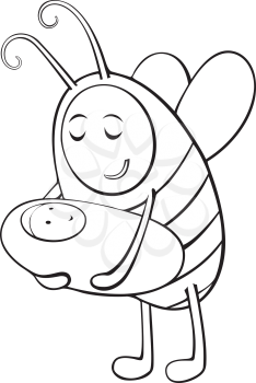 Bee mother and child. Contour illustration