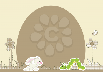 Flower background with rabbit and caterpillar