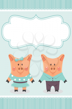 Piggies couple. Invitation card