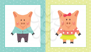 Funny piggy. Two cartoon frames