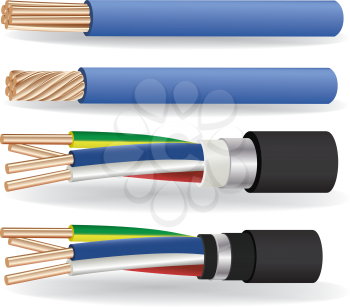 The vector image of 1-wire and 4-wire armored electric copper cables