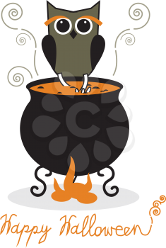 Owl and cauldron - halloween card