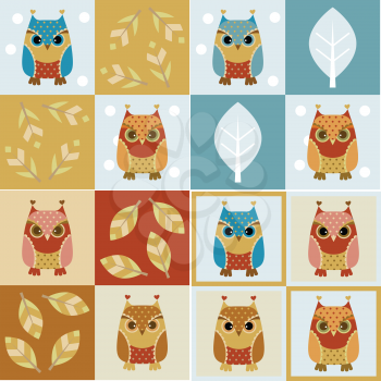 Owls - four seamless backgrounds on different layers