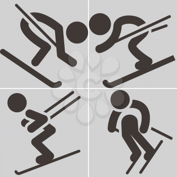 Downhill skiing icons