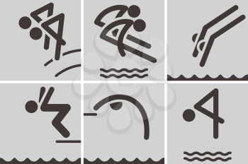 Summer sports icons set - diving icons