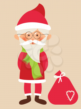 Santa Claus with gifts. Christmas card