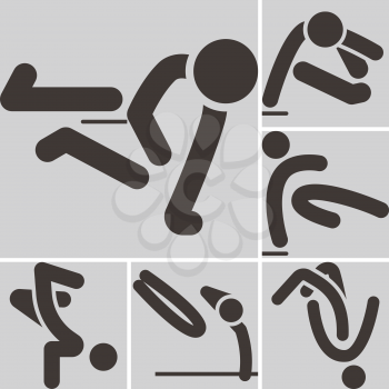 Extreme sports icon set - parkour icons set.
All icons are optimized for size 32x32 pixels