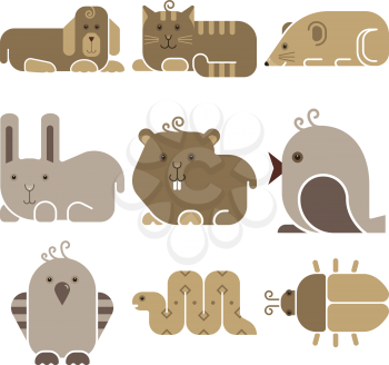 Zoo animals icons set - stylized art animals silhouettes