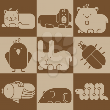 Zoo animals icons - stylized seamless background