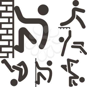 Extreme sports icon set - parkour icons set.
All icons are optimized for size 32x32 pixels