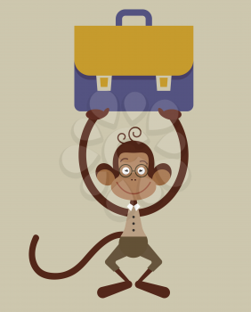 Monkey with a briefcase - back to school illustration
