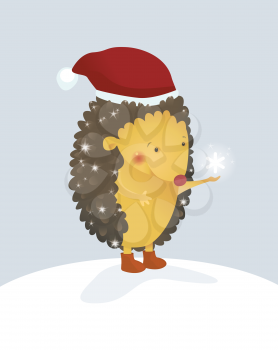 Merry Christmas hedgehog with snowflake