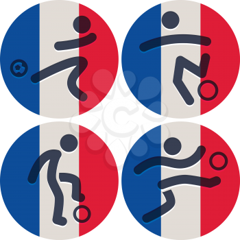 Set of football icons on French flag background