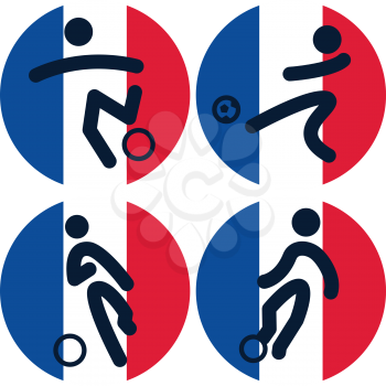 Set of football icons on French flag background