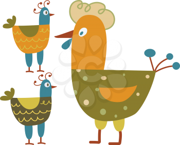 Funny hen - color illustration icons set