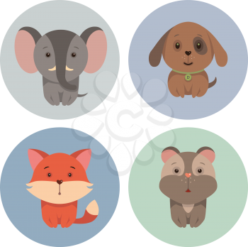 Set of cartoon animals - funny vector illustration for cartoon print. T-shirt graphics for kids.