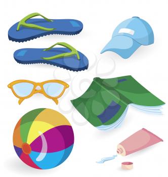 Royalty Free Clipart Image of a Bunch of Beach Items