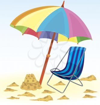 Royalty Free Clipart Image of a Beach Umbrella and Chair
