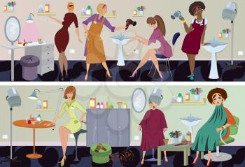 Royalty Free Clipart Image of People in a Beauty Salon