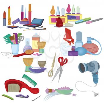 Royalty Free Clipart Image of a Bunch of Beauty Products