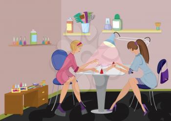 Royalty Free Clipart Image of a Woman Getting a Manicure