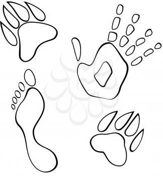 Royalty Free Clipart Image of Handprints and Animal Prints