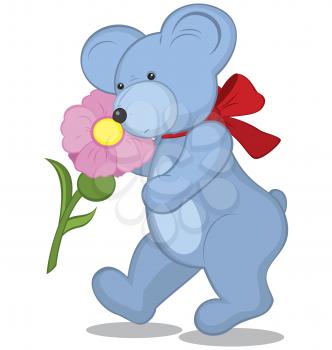 Royalty Free Clipart Image of a Teddy Bear With a Flower