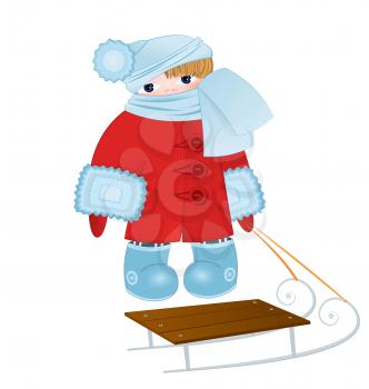 Royalty Free Clipart Image of a Kid With a Sled