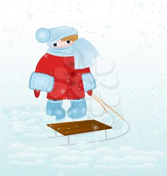 Royalty Free Clipart Image of a Child With a Sled