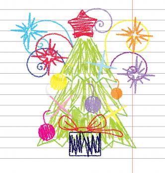 Royalty Free Clipart Image of a Drawing of a Christmas Tree