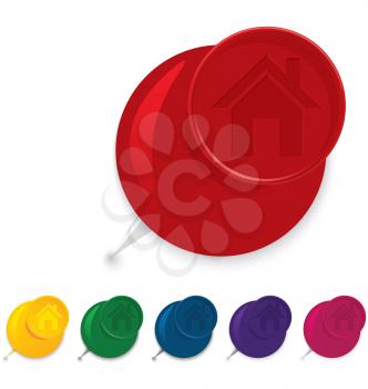 Royalty Free Clipart Image of a Bunch of Home Push Pins