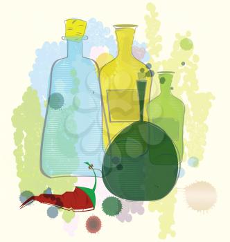 Royalty Free Clipart Image of a Bunch of Bottles