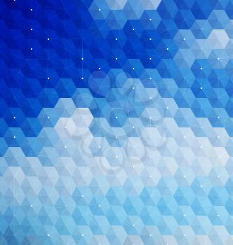 Hexagonal  blue modern mosaic background. Geometric  polygonal abstract art backdrop for mobile and web design.