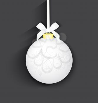 Vector illustration of silver Christmas decoration balls with realistic long shadow on dark backround