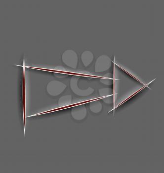 Vector illustration of abstract realistic 3d paper cut line arrow on gray background.