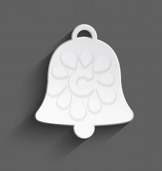 Vector illustration of white 3d plastic Christmas bell with long realistic shadow .