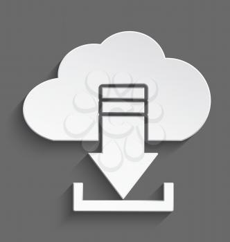 Vector illustration of white 3d cloud and arrow download realistic shadow.