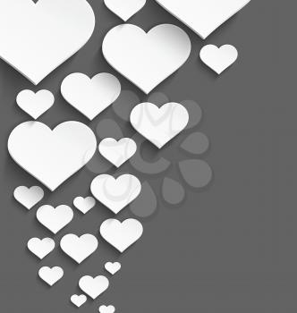 Vector illustration of 3d white plastic heart with realistic shadow border design.
