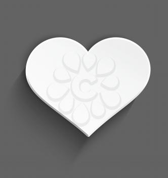Vector illustration of 3d white plastic heart with realistic shadow on dark gray background.