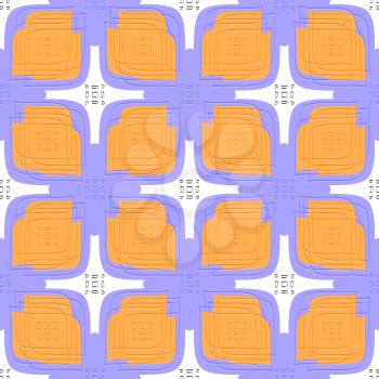 Abstract 3d seamless background. Embossed linear leaves and rounded rectangle groups purple and orange.

