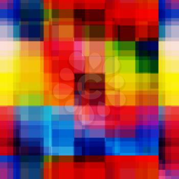 Abstract colorful seamless background. Bright colored overlapping rectangles create rainbow blurred pixels effect pattern.
