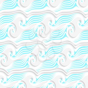 Abstract 3d geometrical seamless background. White abstract sea wave lines and shapes with blue pattern with cut out of paper effect. 
