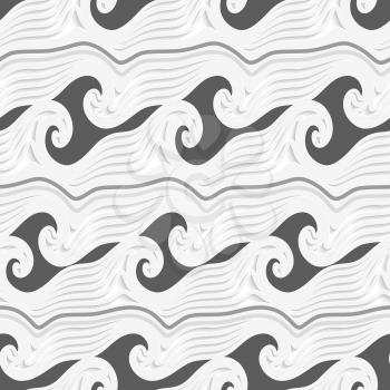 Abstract 3d geometrical seamless background. White abstract sea wave lines and shapes with gray pattern with cut out of paper effect. 
