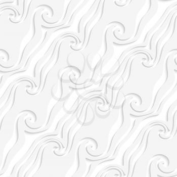 Abstract 3d geometrical seamless background. White curved lines and swirls perforated striped with cut out of paper effect.
